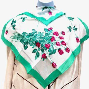 New Beautiful GUCCI Cotton MiniScarf/Handkerchief 18.5" white green red roses(38